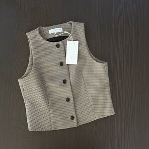 Zara Checked Button-Front Cropped Vest - Black/Beige